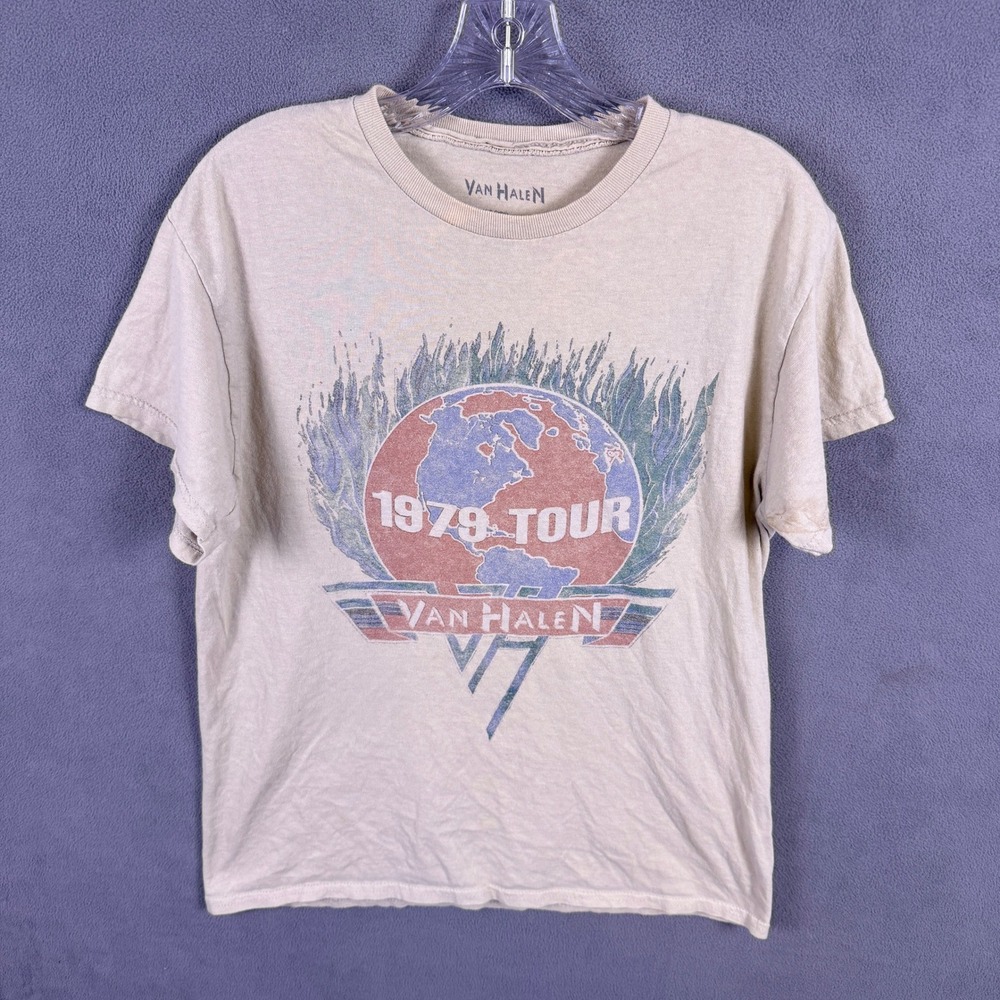 Van Halen T-Shirt Mens Small Tan 1979 World Tour Graphic Rock Band Concert Tee